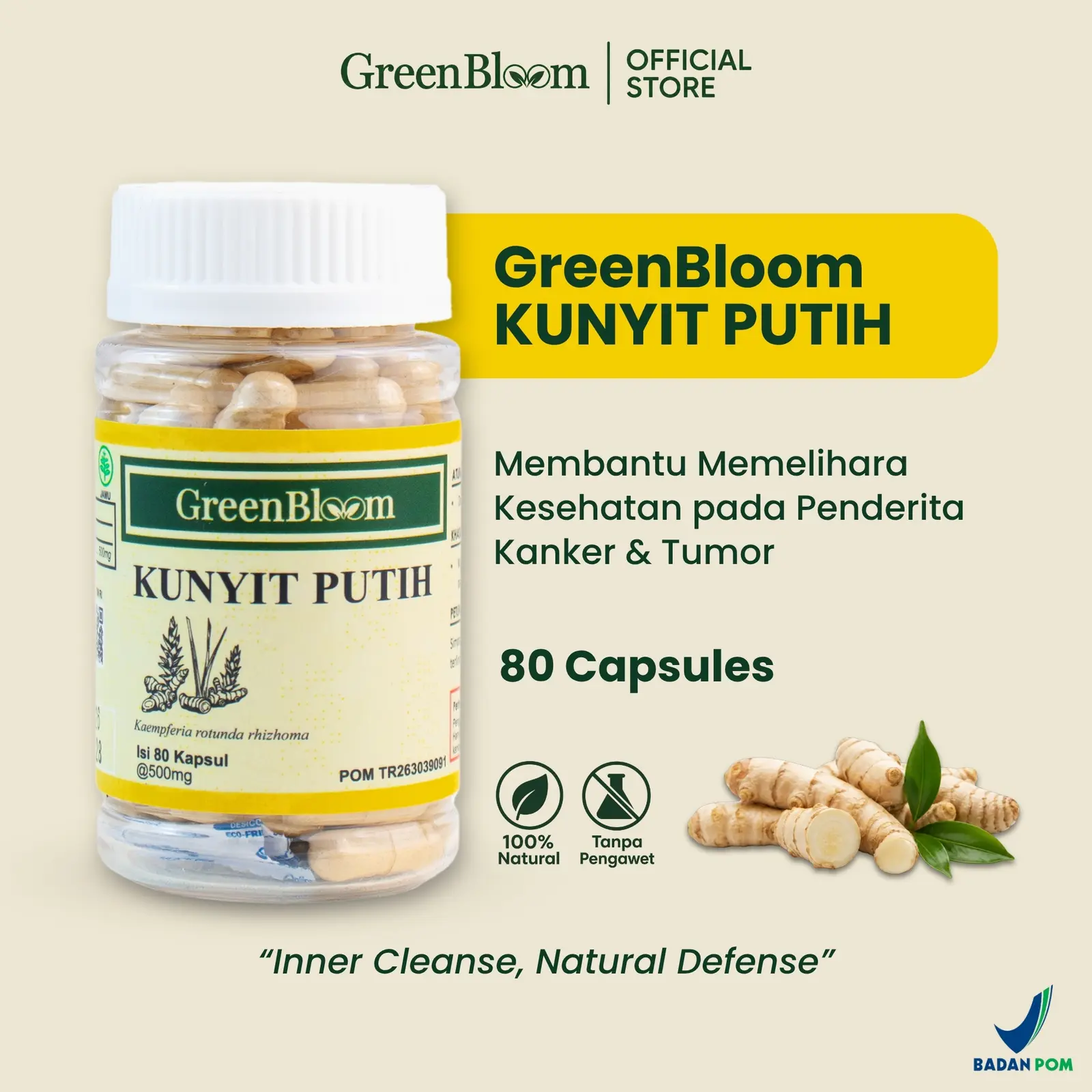 GreenBloom Kunyit Putih - 80 Kapsul Kanker Tumor
