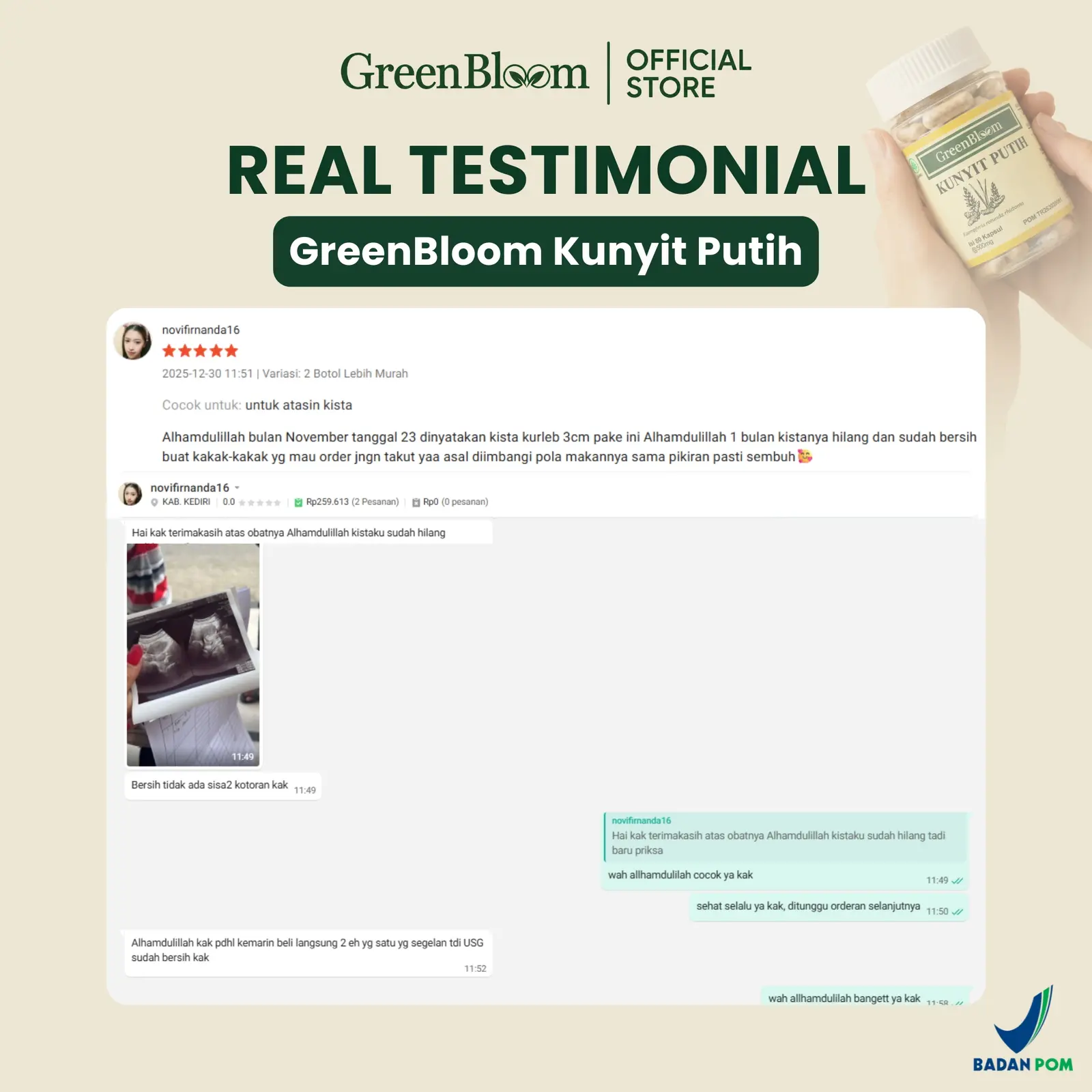 GreenBloom Kunyit Putih 80 Kapsul - Kista Miom Benjolan Peradangan Kesehatan Rahim Wanita Herbal BPOM โ foto 4