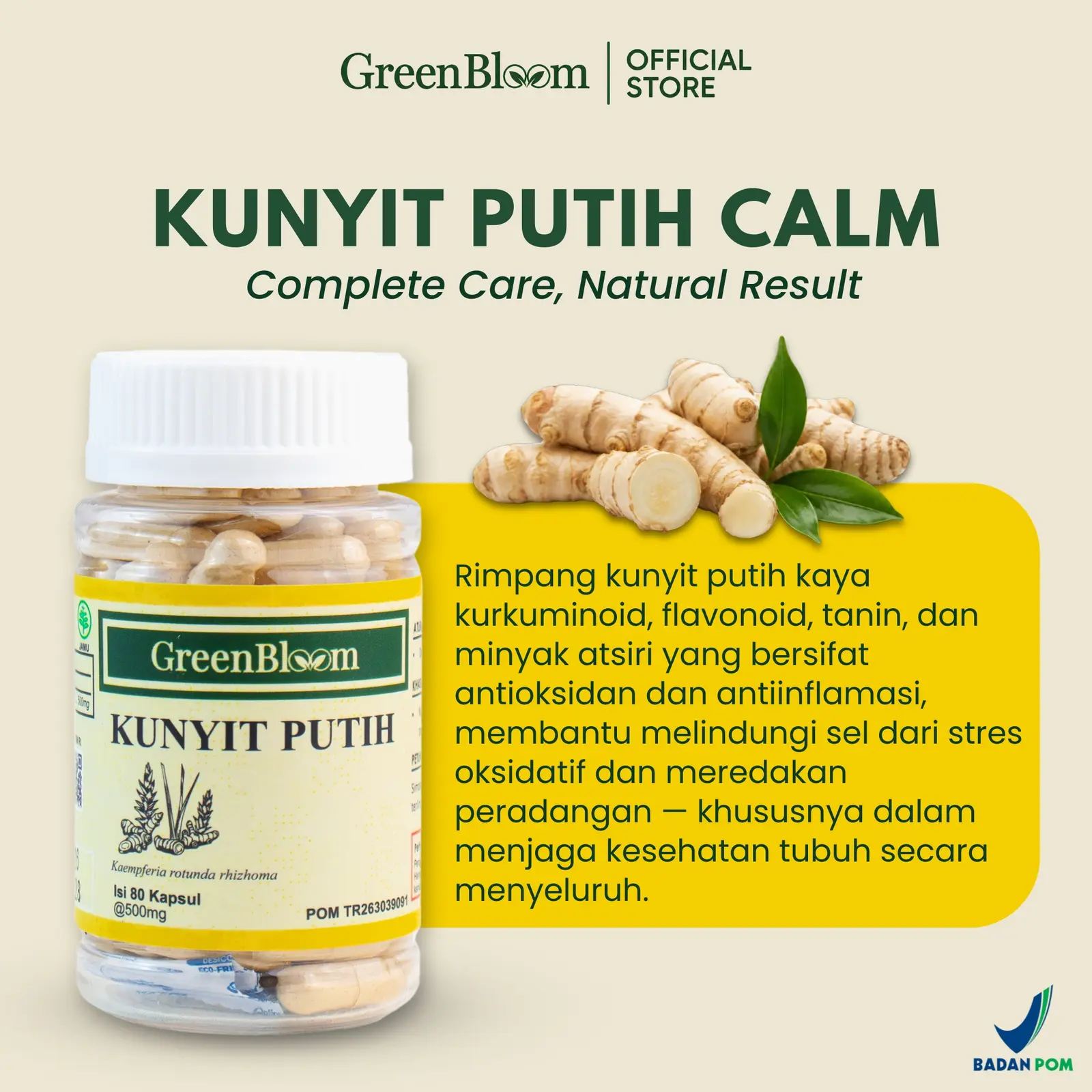 GreenBloom Kunyit Putih Paket 2 Botol - Memelihara Kesehatan Pada Penderita Tumor & BenjolanHerbal BPOM โ foto 3