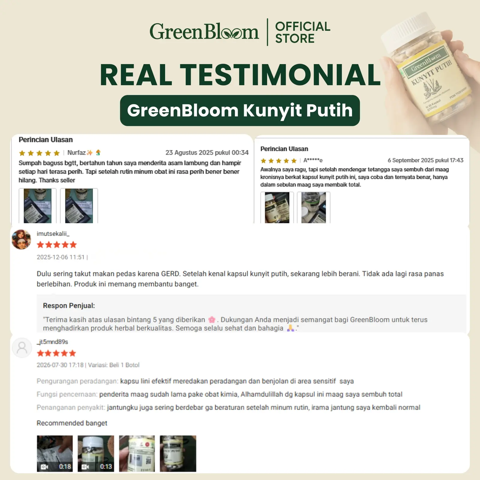 GreenBloom Kunyit Putih Paket 2 Botol - Memelihara Kesehatan Pada Penderita Tumor & BenjolanHerbal BPOM โ foto 5