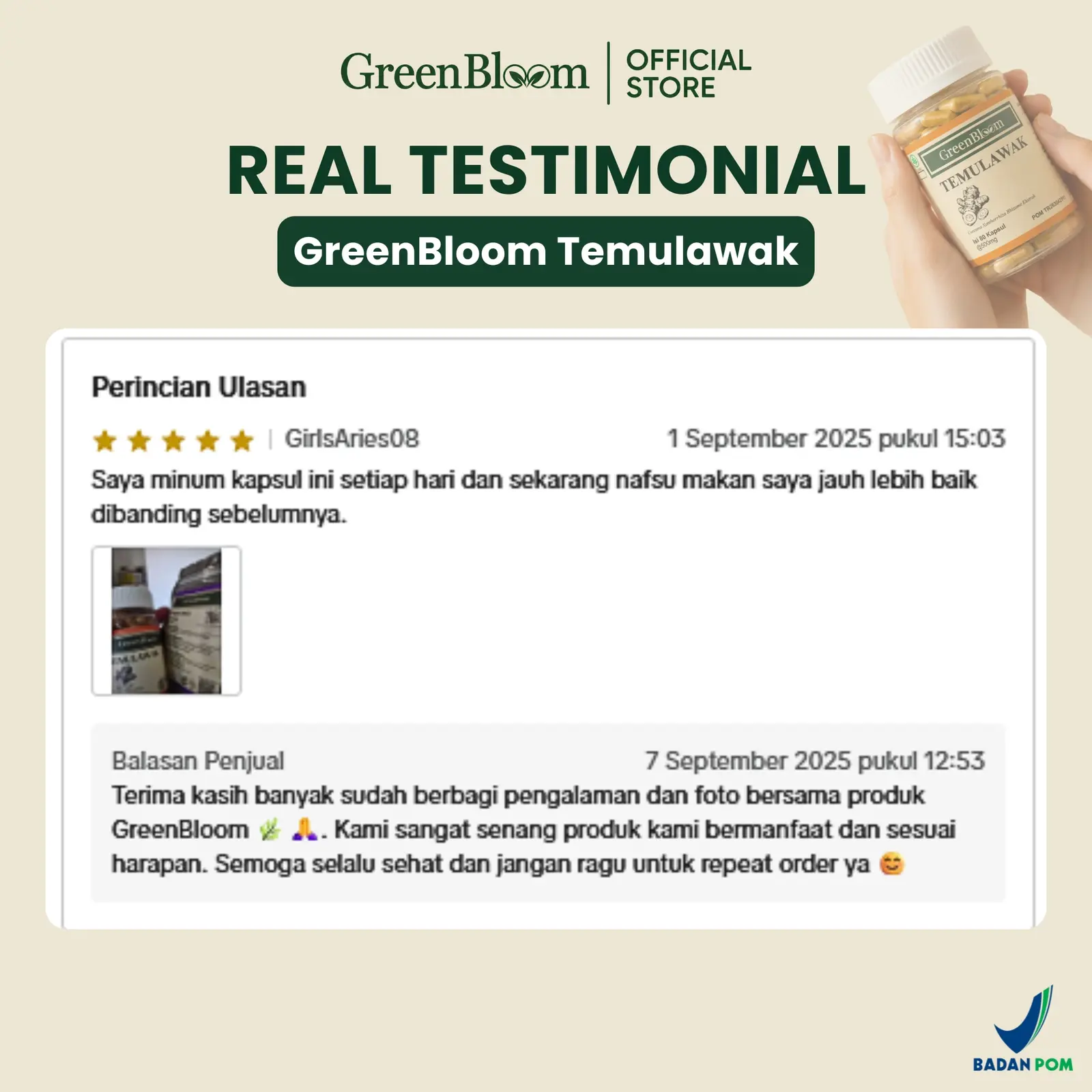 GreenBloom Temulawak 80 Kapsul - Penambah Nafsu Makan Anak Dewasa Daya Tahan Tubuh Herbal BPOM โ foto 4