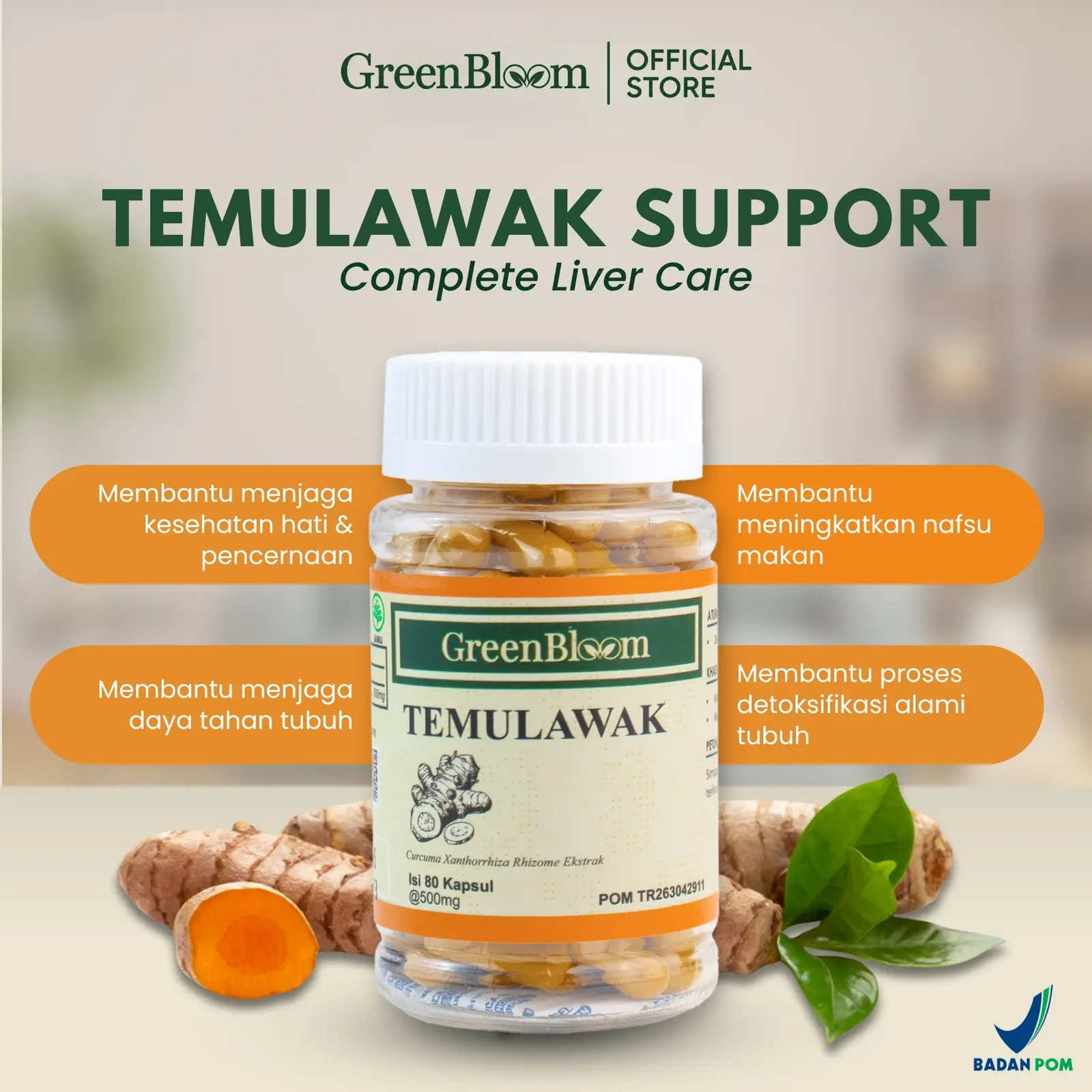 GreenBloom Temulawak Paket 2 Botol - Nafsu Makan Fatty Liver Hati Berlemak Herbal BPOM โ foto 2