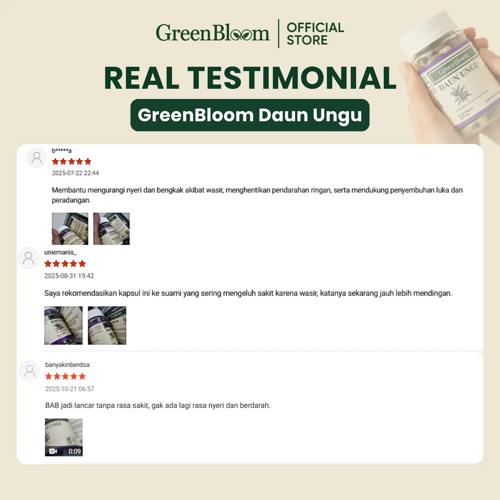 GreenBloom Daun Ungu Paket 2 Botol - Wasir Ambeien Sembelit BAB Berdarah Herbal BPOM โ foto 4