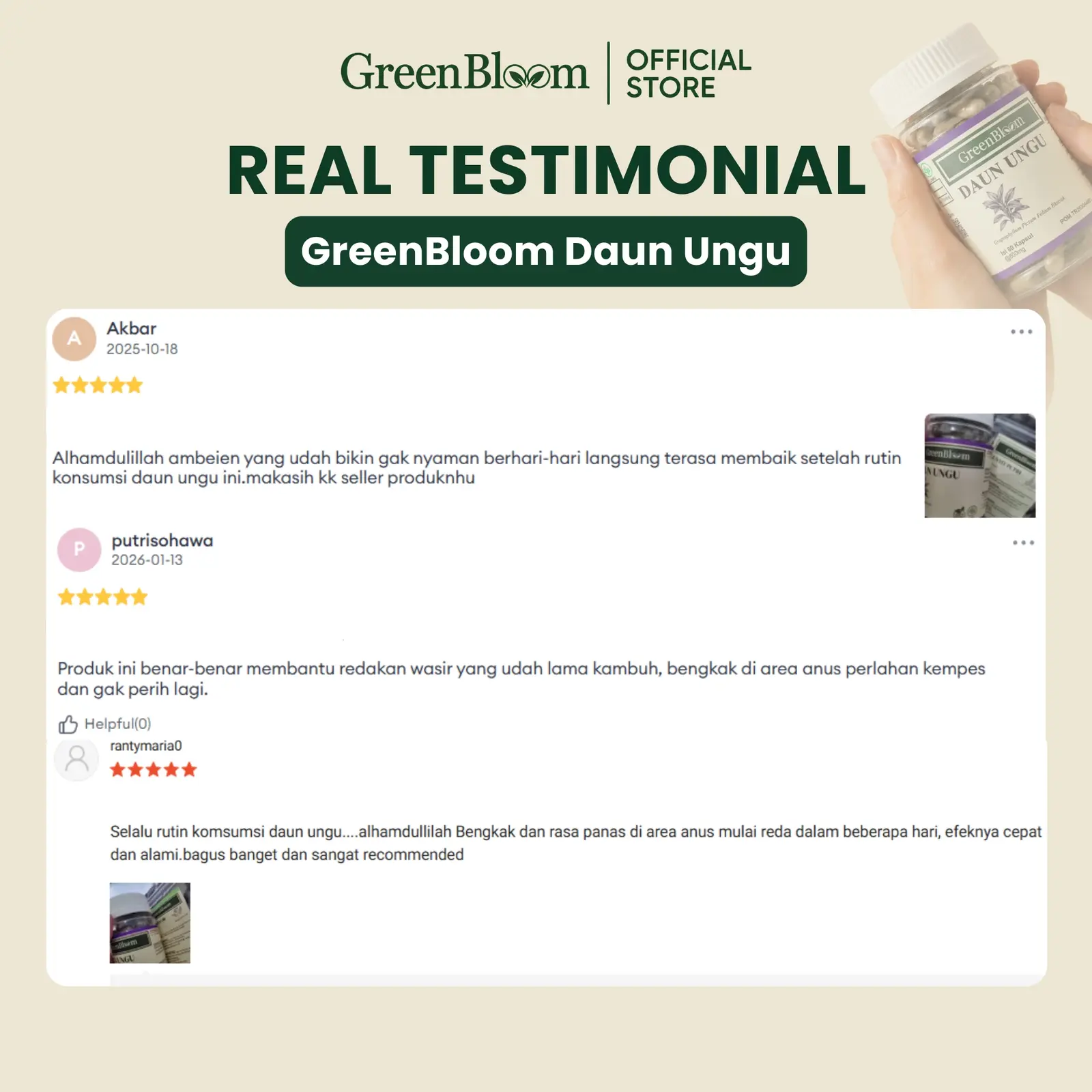 GreenBloom Daun Ungu Paket 2 Botol - Wasir Ambeien Sembelit BAB Berdarah Herbal BPOM โ foto 5