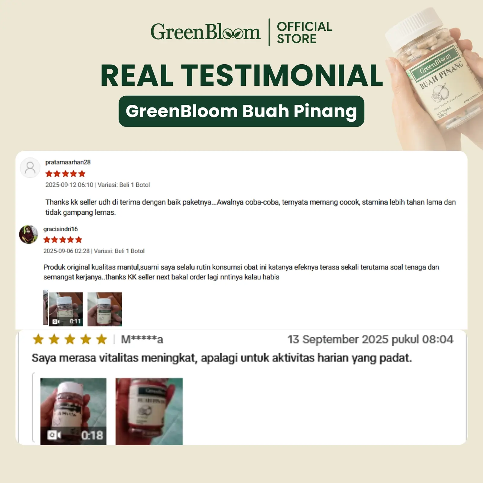 GreenBloom Buah Pinang 80 Kapsul - Stamina Pria Vitalitas Kejantanan Energi Kuat Herbal BPOM โ foto 4