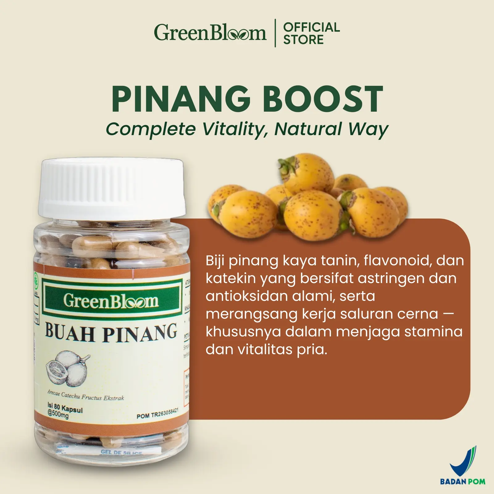 GreenBloom Buah Pinang Paket 2 Botol - Stamina Pria Vitalitas Pencernaan Detox BAB Herbal BPOM โ foto 3