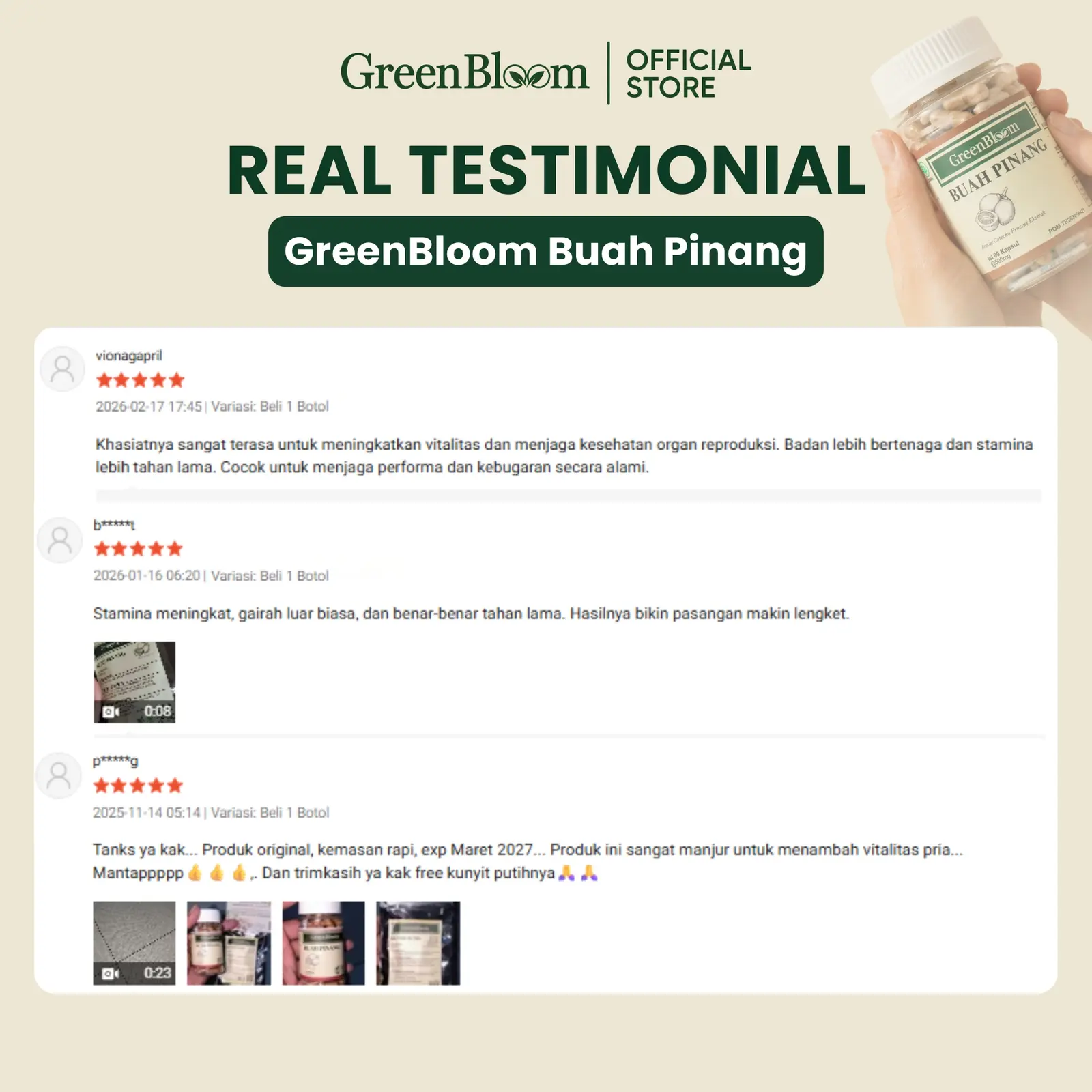 GreenBloom Buah Pinang Paket 2 Botol - Stamina Pria Vitalitas Pencernaan Detox BAB Herbal BPOM โ foto 5