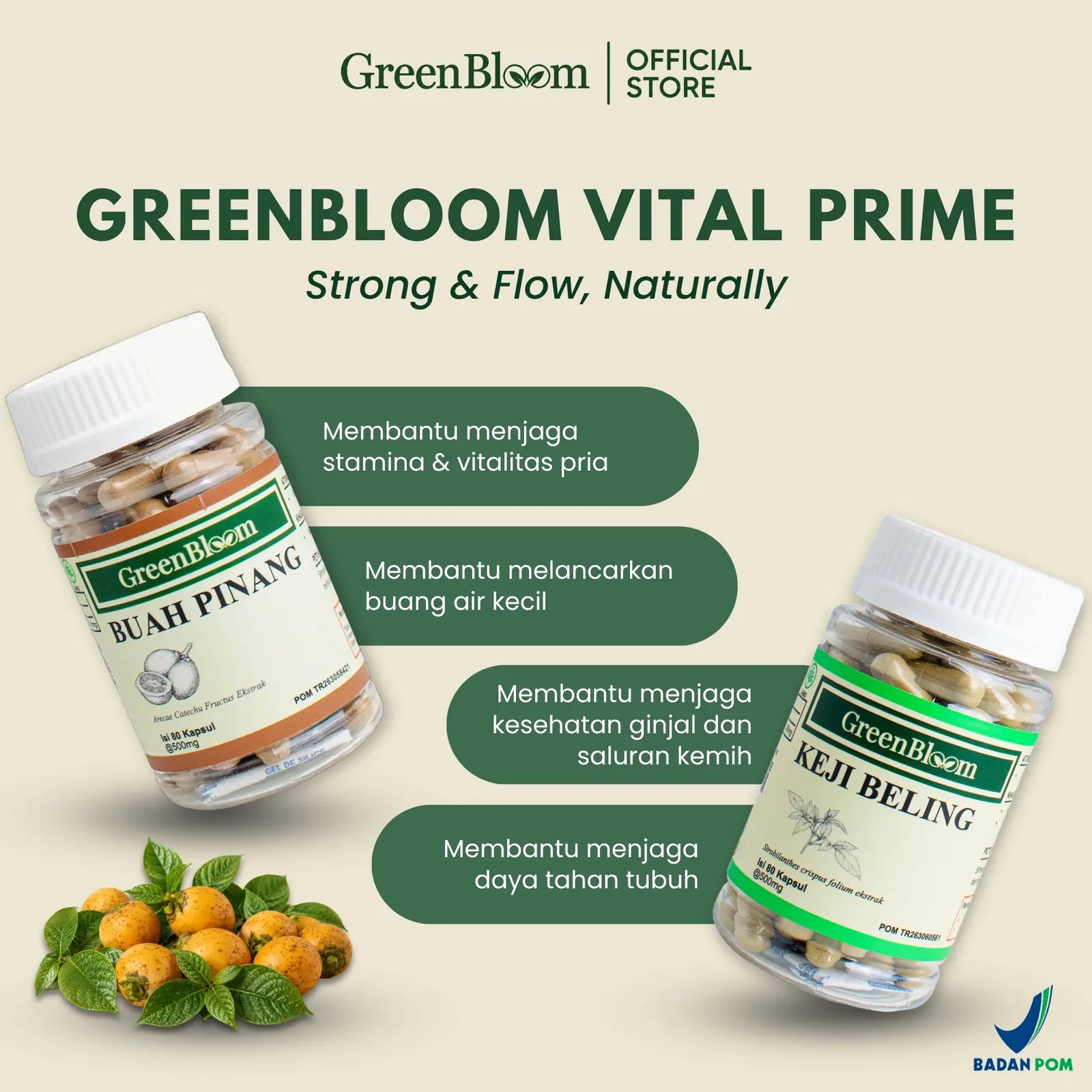 GreenBloom Paket Pria Sehat - Stamina Vitalitas Kejantanan Ginjal Batu Kencing Saluran Kemih Herbal BPOM @80 Kapsul โ foto 2