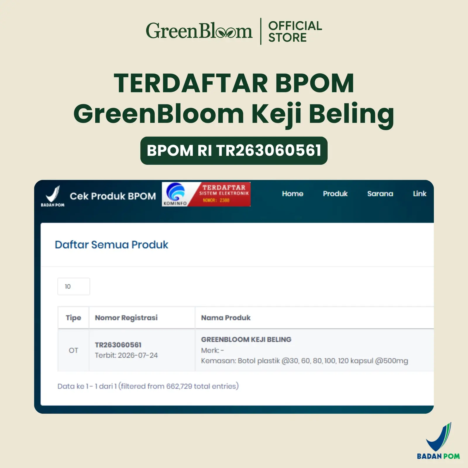 GreenBloom Keji Beling 80 Kapsul - Batu Ginjal Kencing Batu Saluran Kemih Anyang-anyangan Herbal BPOM โ foto 6