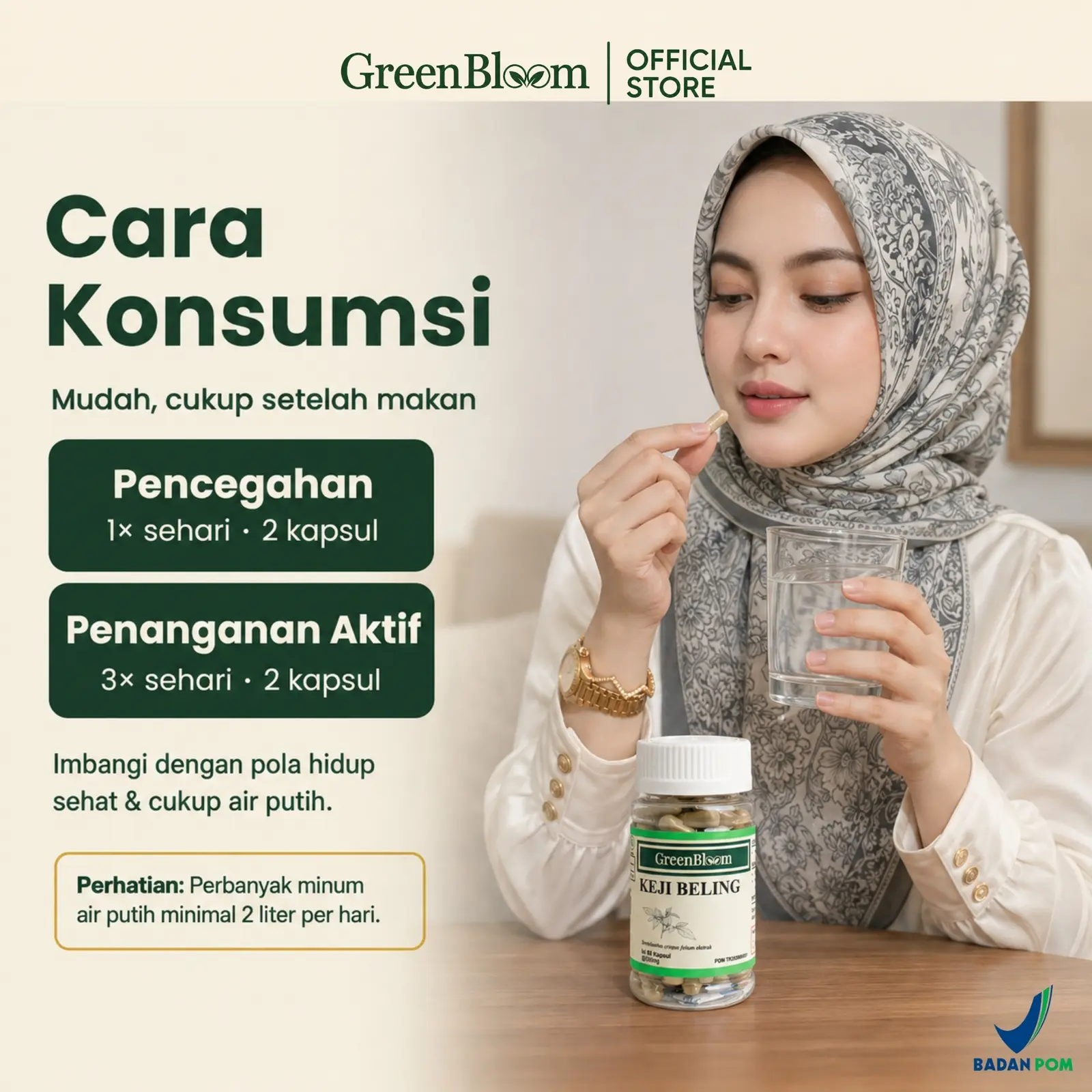 GreenBloom Keji Beling 80 Kapsul - Batu Ginjal Kencing Batu Saluran Kemih Anyang-anyangan Herbal BPOM โ foto 7