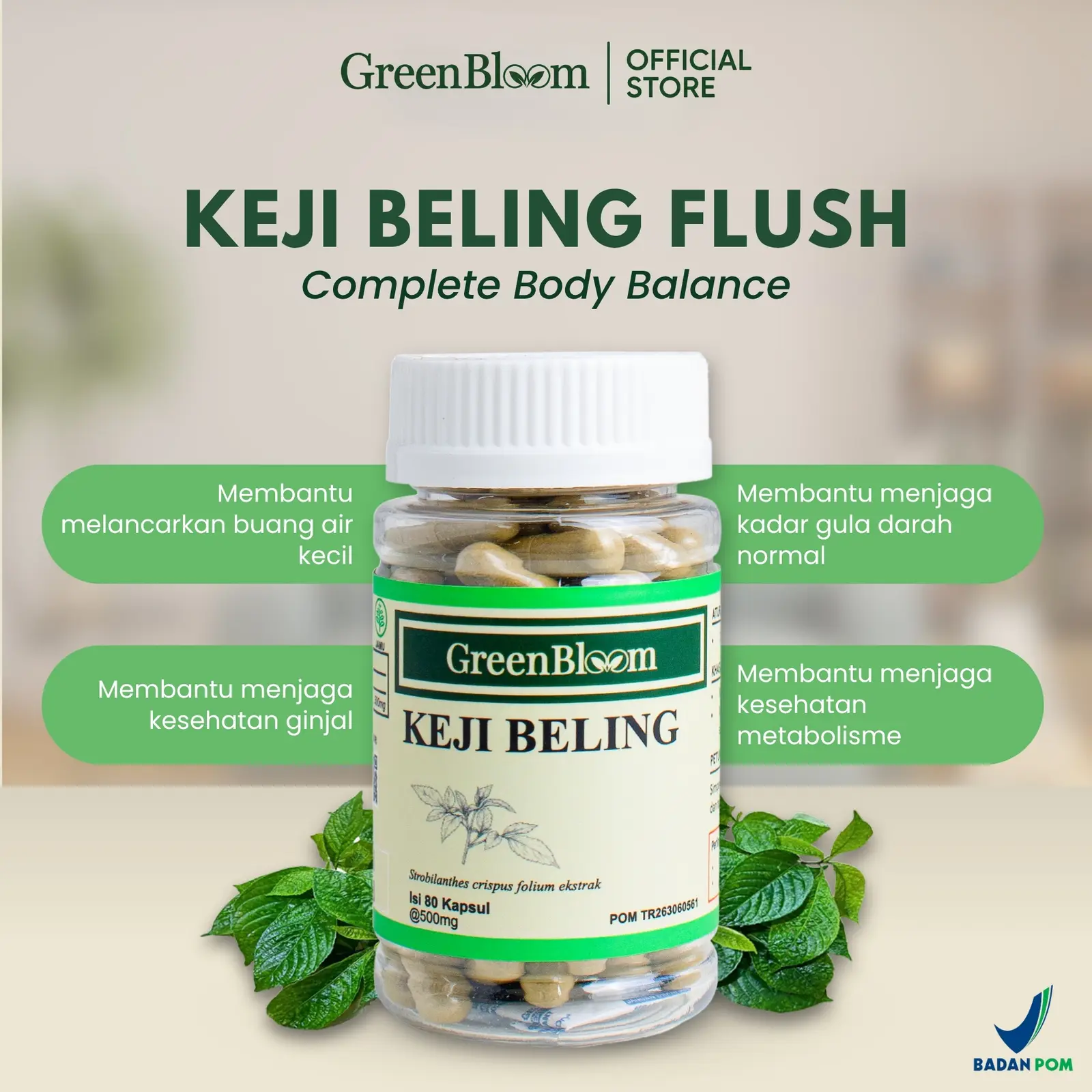 GreenBloom Keji Beling Paket 2 Botol - Batu Ginjal Gula Darah Saluran Kemih Herbal BPOM @80 Kapsul โ foto 2
