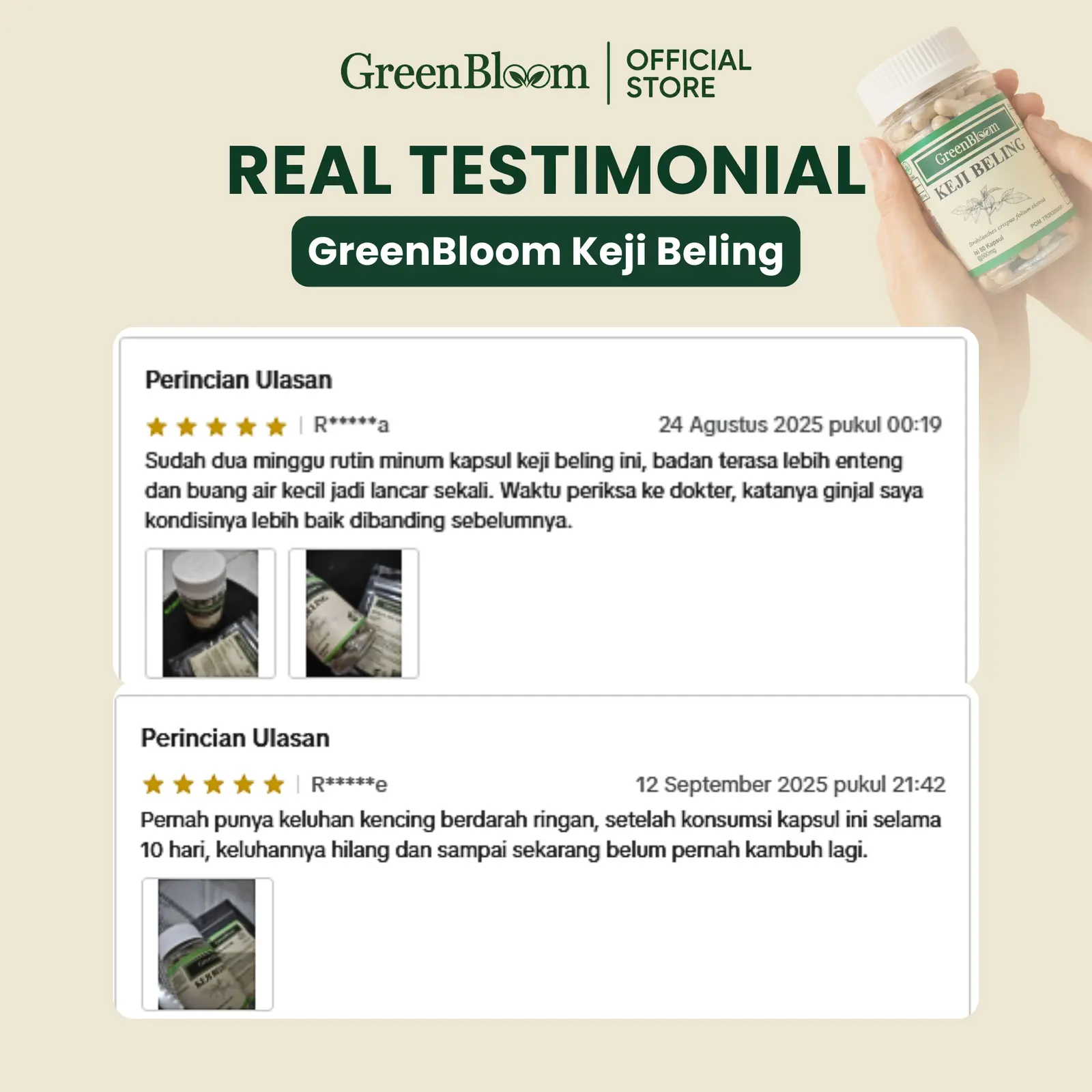 GreenBloom Keji Beling Paket 2 Botol - Batu Ginjal Gula Darah Saluran Kemih Herbal BPOM @80 Kapsul โ foto 4