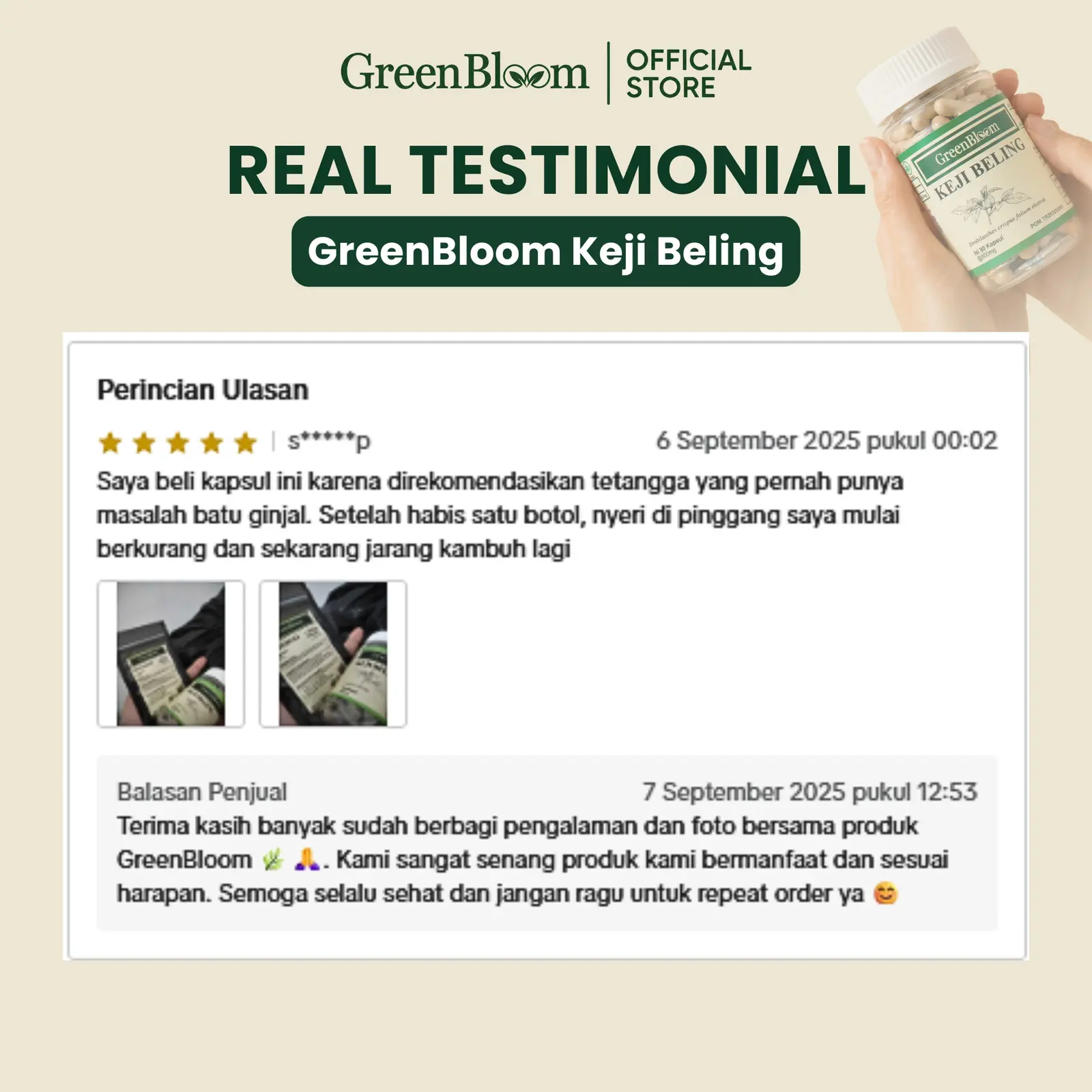 GreenBloom Keji Beling Paket 2 Botol - Batu Ginjal Gula Darah Saluran Kemih Herbal BPOM @80 Kapsul โ foto 5