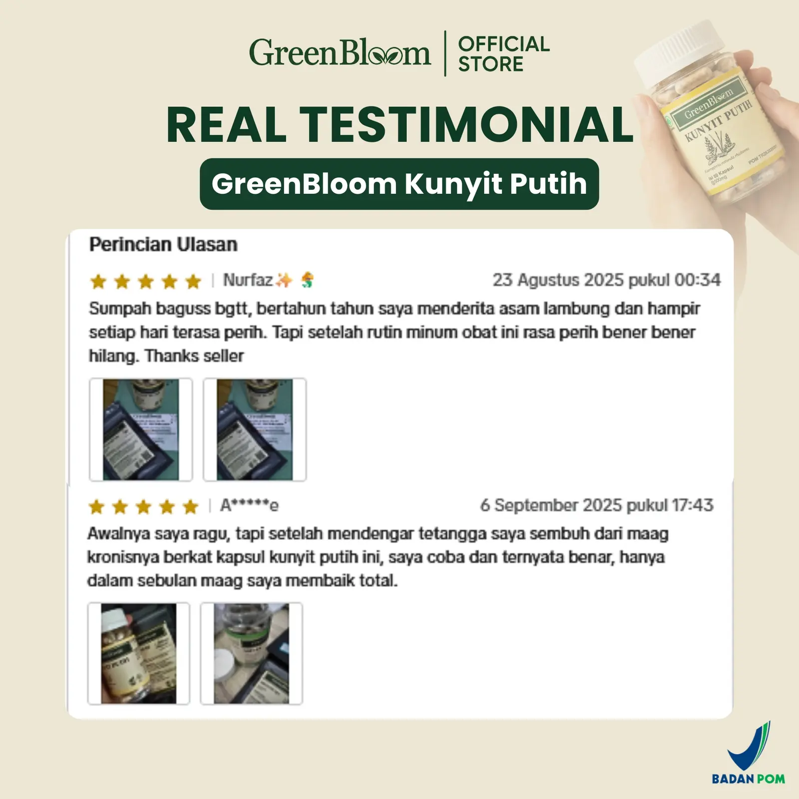 GreenBloom Kunyit Putih 80 Kapsul - Maag GERD Asam Lambung Perih Mual Kembung Herbal BPOM โ foto 4