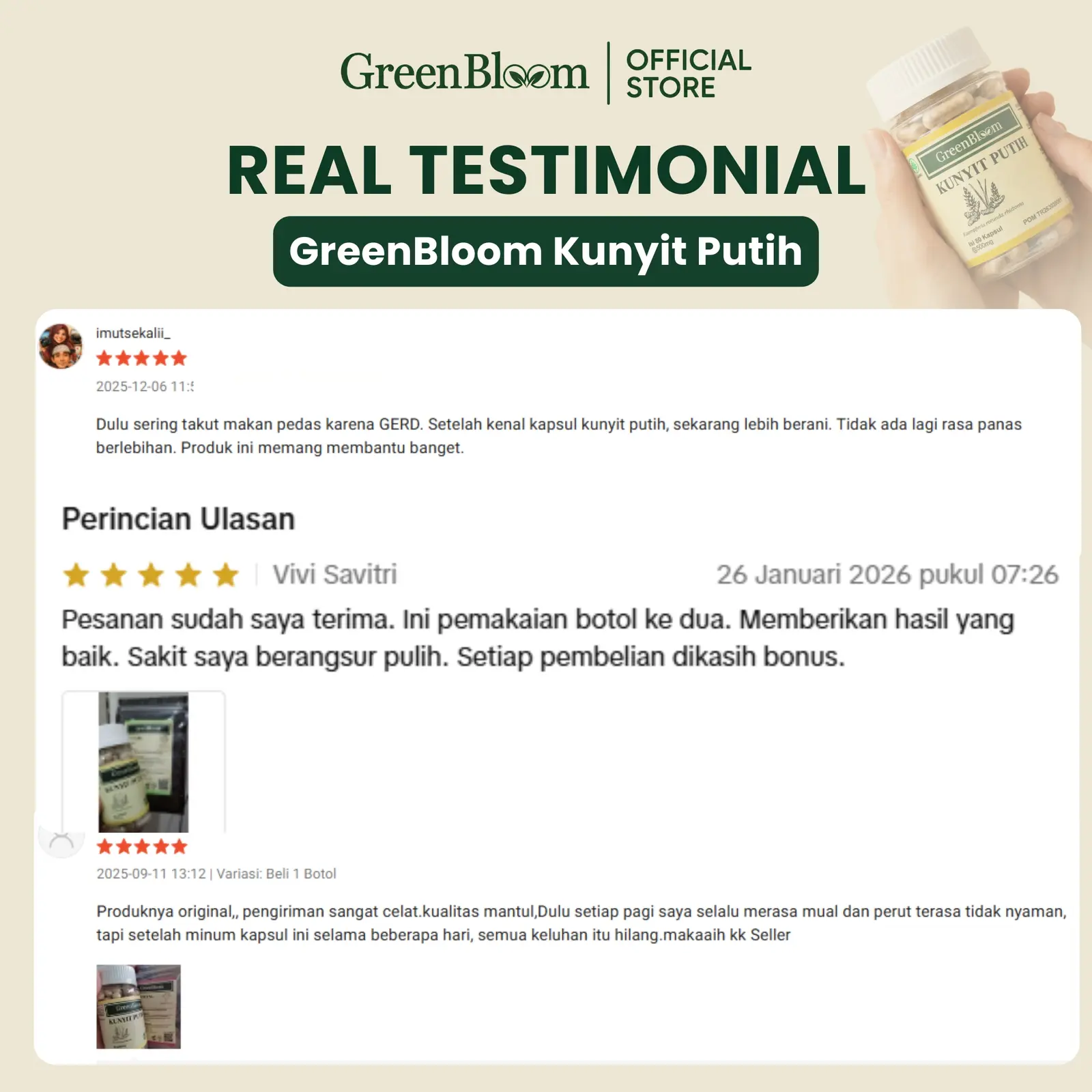 GreenBloom Kunyit Putih 80 Kapsul - Maag GERD Asam Lambung Perih Mual Kembung Herbal BPOM โ foto 5
