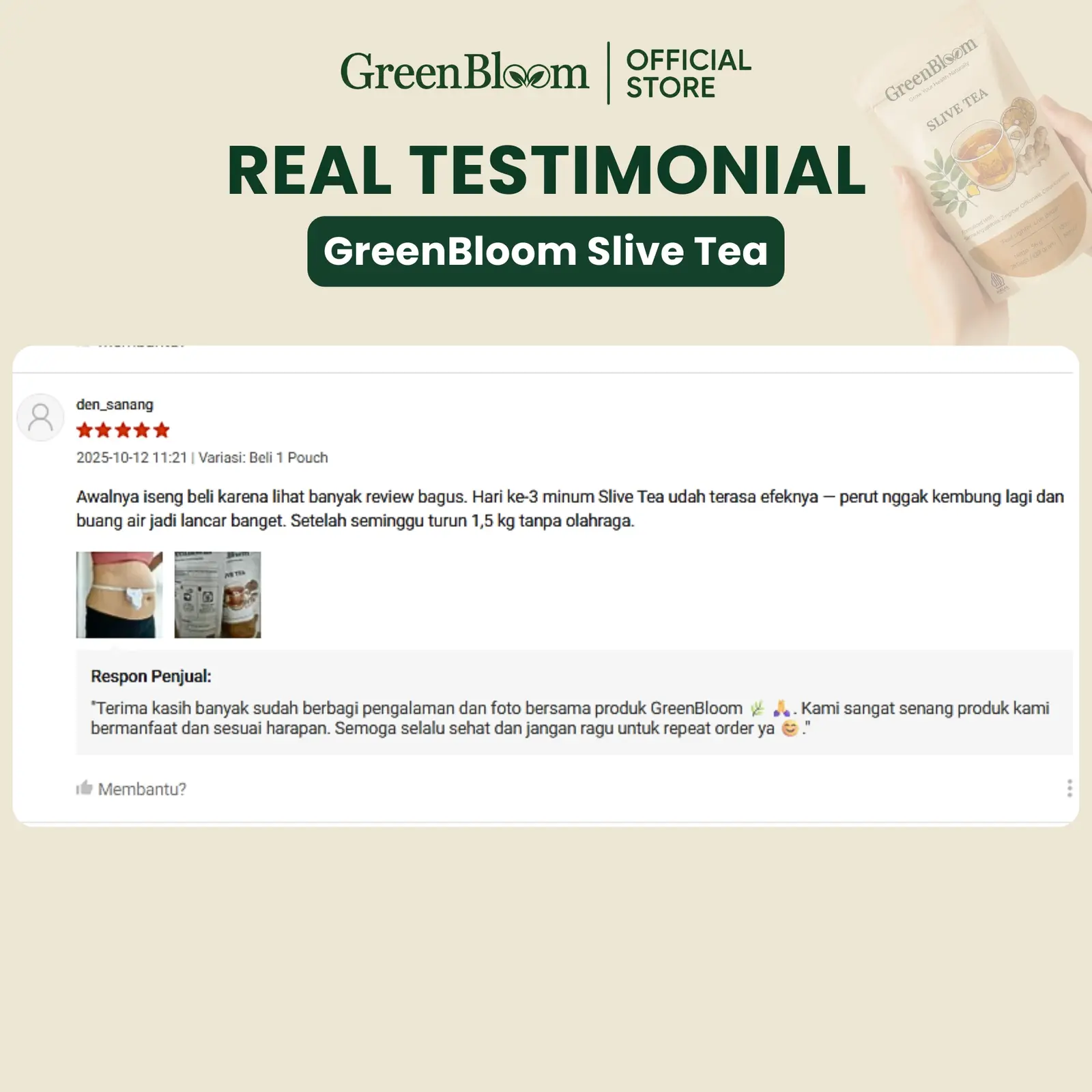 GreenBloom Slive Tea 28 Kantong - Teh Detox Usus Pelancar BAB Sembelit Begah Herbal Alami โ foto 5