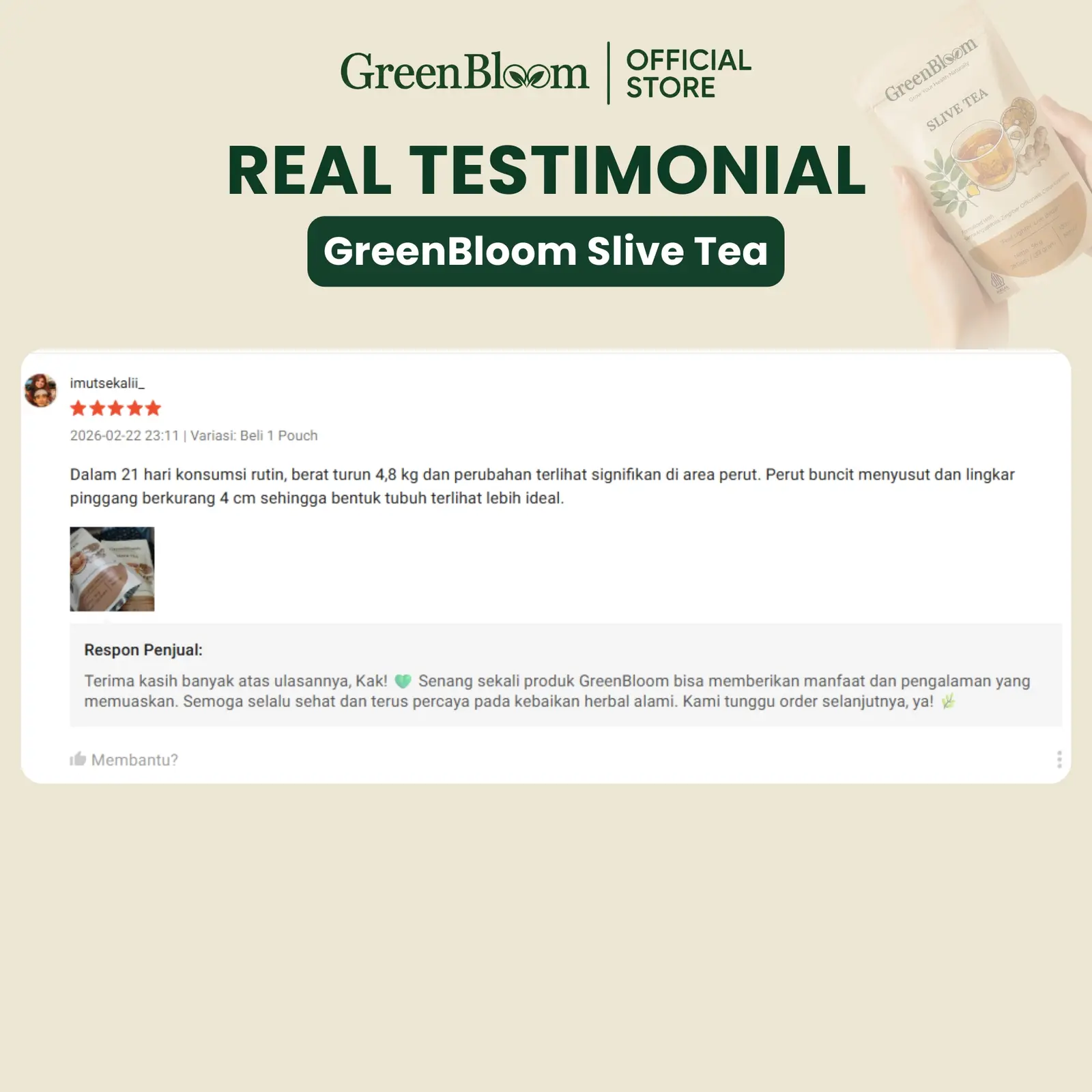 GreenBloom Slive Tea Paket 2 Pouch - Teh Diet Detox Pelangsing Buncit Pembakar Lemak Herbal Alami โ foto 5