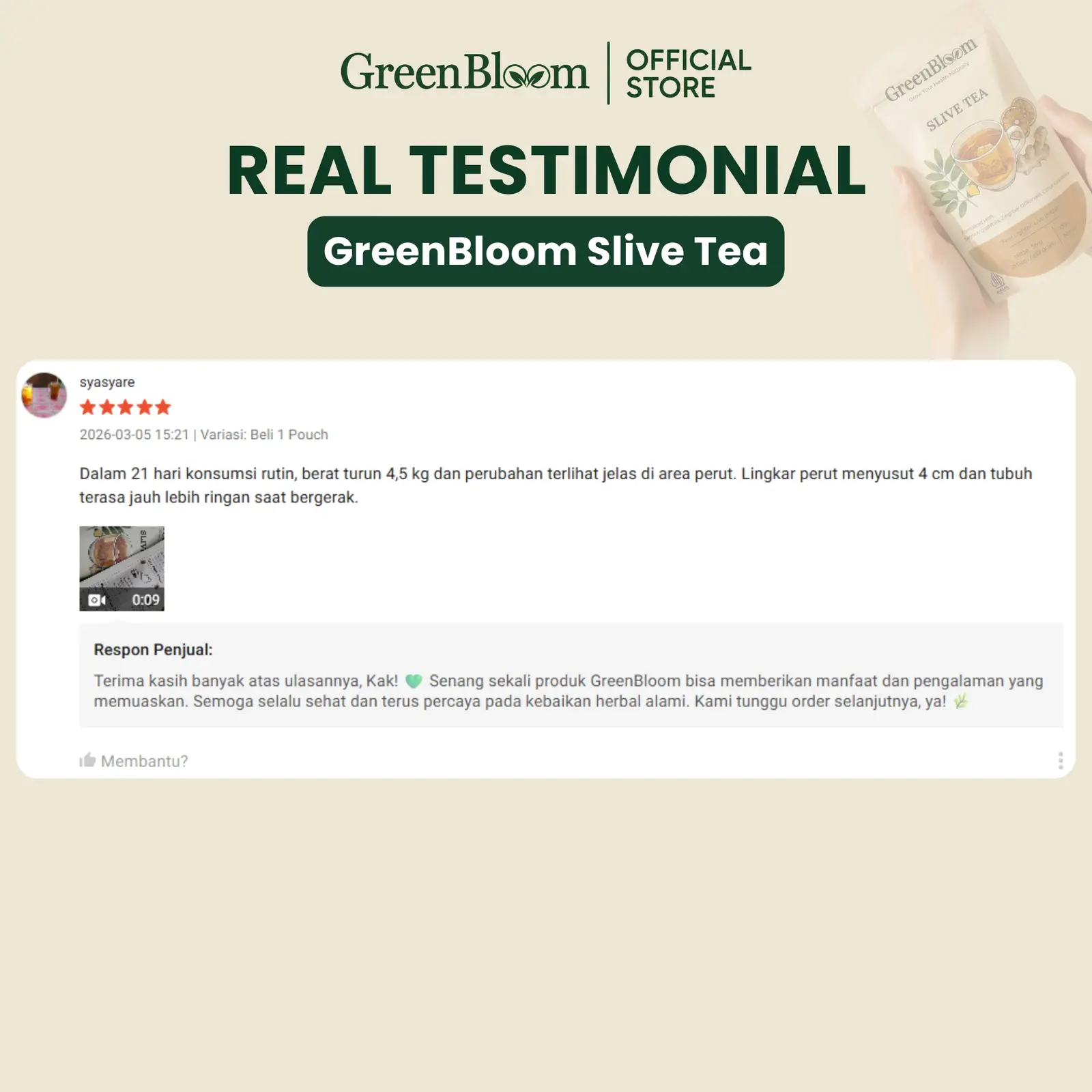 GreenBloom Slive Tea Paket 2 Pouch - Teh Diet Detox Pelangsing Buncit Pembakar Lemak Herbal Alami โ foto 6