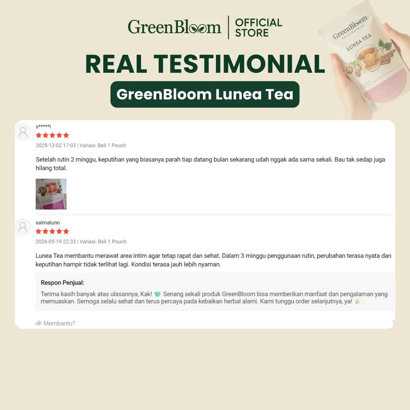 GreenBloom Lunea Tea 28 Kantong - Teh Keputihan Gatal Bau Miss V Kewanitaan Herbal Alami โ foto 5