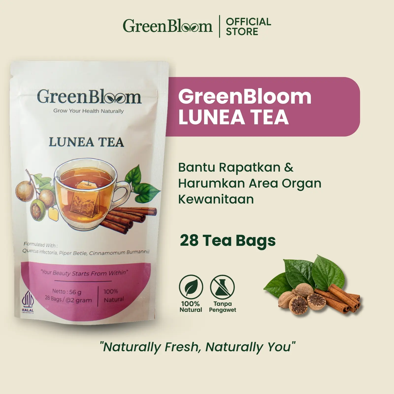 GreenBloom Lunea Tea 28 Kantong - Teh Perapat Wangi Miss V Merapatkan Kewanitaan Herbal Alami