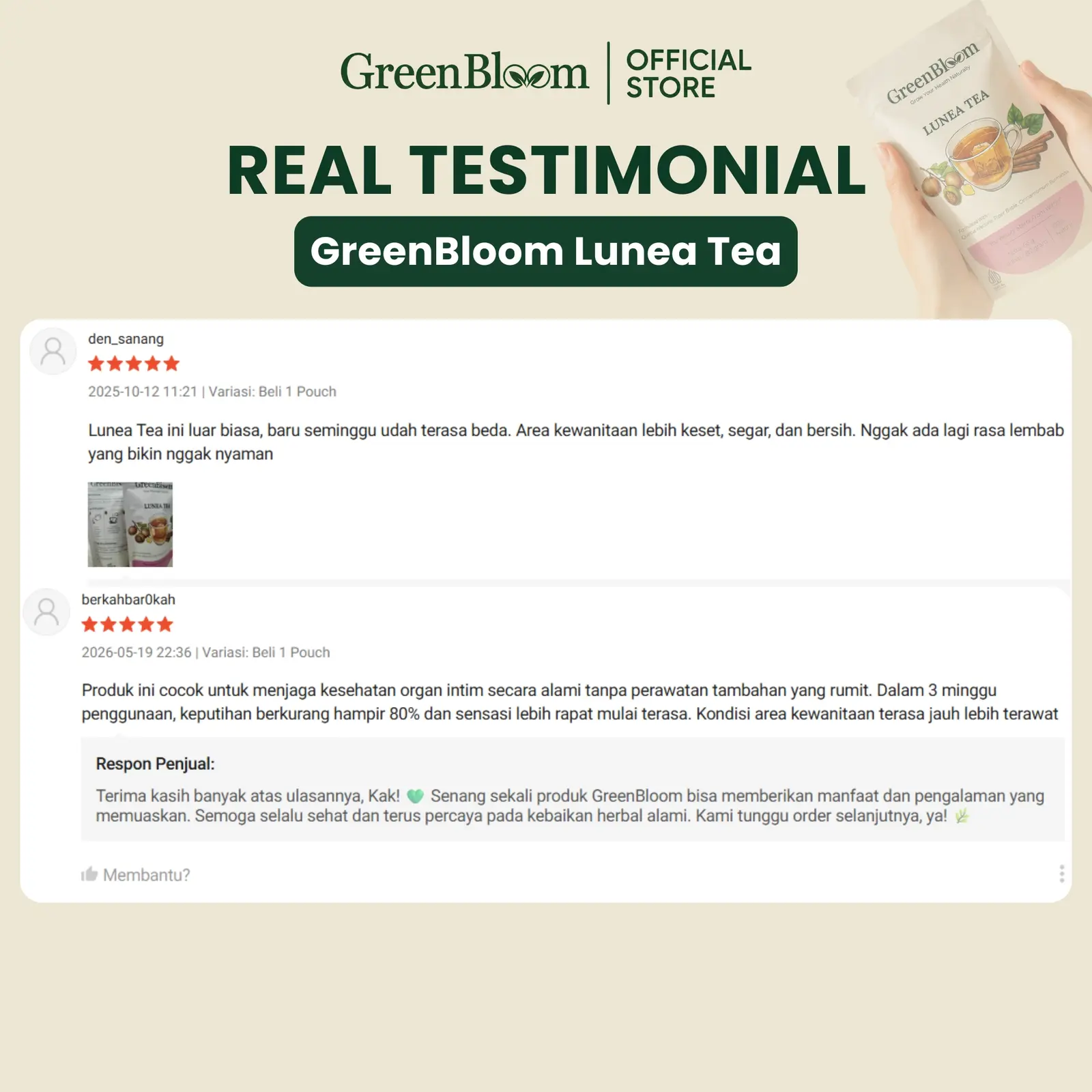 GreenBloom Lunea Tea 28 Kantong - Teh Perapat Wangi Miss V Merapatkan Kewanitaan Herbal Alami โ foto 4