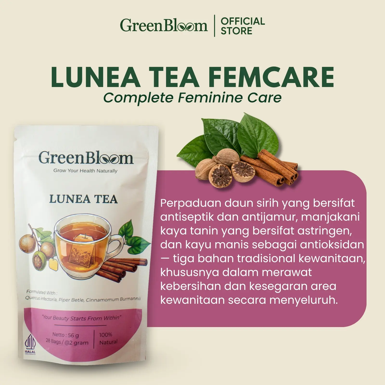 GreenBloom Lunea Tea Paket 2 Pouch - Teh Keputihan Perapat Wangi Miss V Kewanitaan Herbal Alami โ foto 3